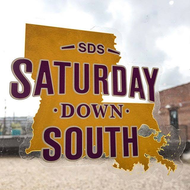 A Saturday Down South decal on glass